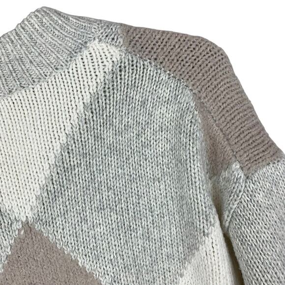 Ann Taylor Sweater Pullover Argyle Grey Cream Soft Knit Mock Neck Women's S - Picture 3 of 7